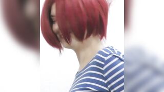 Red Haired minx blowing a humongous penis