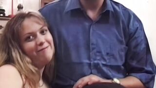 Fat chesty woman sucking off penis