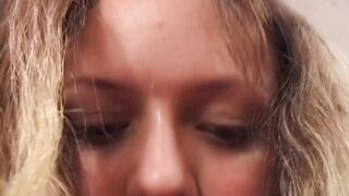 Fat chesty woman sucking off penis