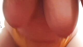 Fat chesty woman sucking off penis