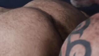 Beefy hairy lovers Justine Eros and Musclebear Montreal suck each others cock