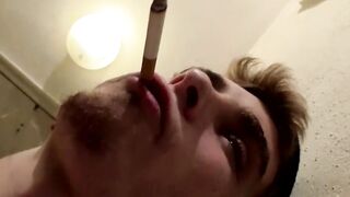 Sexy straight Scottie Cooper smokes red cig and strokes his long fat cock