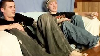 Hot boys Cain and Blinx start a foot fun before enjoying a shared wank off