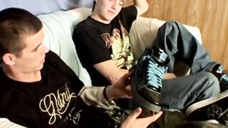 Hot boys Cain and Blinx start a foot fun before enjoying a shared wank off