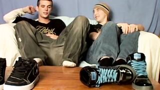 Hot boys Cain and Blinx start a foot fun before enjoying a shared wank off