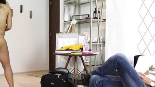 Luscious shemale housekeeper paid to play with big dick