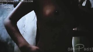 Young Filipina bimbos with Beauty body into shower into dark