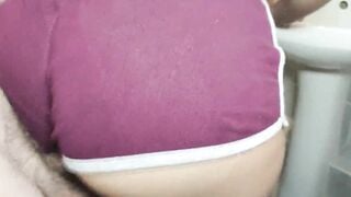 Fast sex with stepsister into the WC. I love her long butt into tight shorts