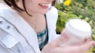 A short-cut female college school girl (22) from Kansai, a signboard women of an izakaya. An energetic women with a too incredible personality. She pretends to be a hip cowgirl SEX.