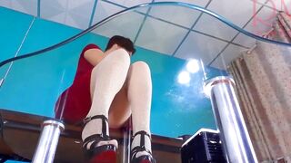 SEXRETARY. No lingerie secretary. Try on white transparent tights Concealed camera inside office one