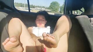 Public outdoor masturbation into a vehicle while driving