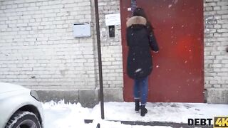 DEBT4k. Bro pulls rough dick out of leggings to punish