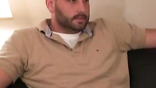 Bald big cocked amateur jerks off solo and cums on plate