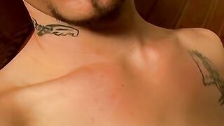 Straight inked bad boy masturbates big dick solo and cums