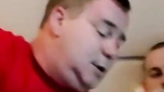 Facialized old guy swallows black and white dick at once