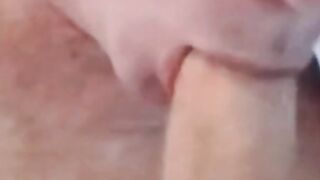 Facialized old guy swallows black and white dick at once