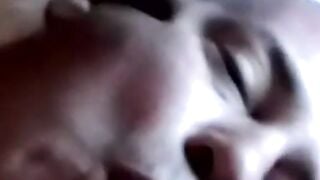 Facialized old guy swallows black and white dick at once
