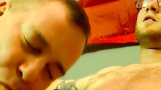 Amateur with glasses masturbates and sucked by mature gay