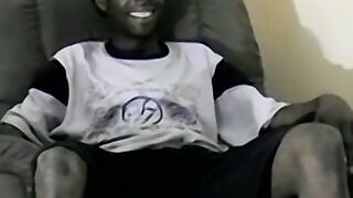 Ebony amateur teases with his big cock and masturbates solo