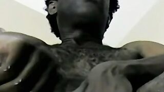 Ebony amateur teases with his big cock and masturbates solo