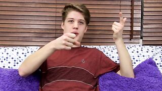 Hung cutie interviewed before he strips and masturbates