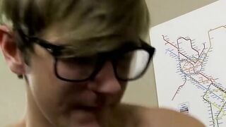 Twink with glasses bare smashed until he cums
