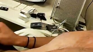 Hunky and horny straight thug stroking his juicy man tool