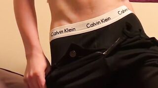 Cute youngster Kieren Andrews strips and strokes cock solo