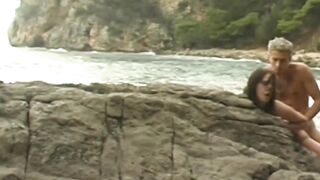 Outside beach anal fucking with a dark haired beauty
