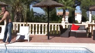 Trashy maid gets arse smashed by poolboy