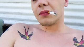 Inked Ryan Fields shoots creamy cum on his face after jacking his gorgeous cock