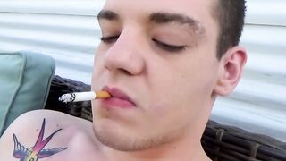 Inked Ryan Fields shoots creamy cum on his face after jacking his gorgeous cock
