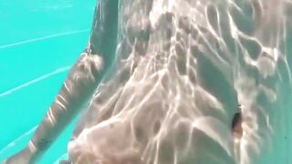 Inked honey taking a humongous prick at the pool
