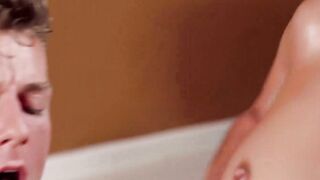 Petite Czech girl Betzz oils up Matthew Meiers fat dick before riding it