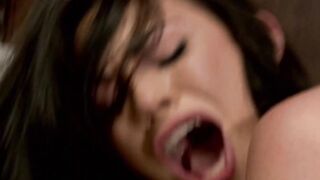 Erotic dark hair Goddess jumps a long penis
