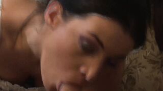 Lusty dark hair gets facial cummed