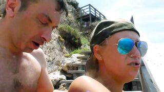 Hot blonde bitch taking cock outside