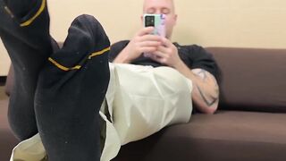 Hunky Bax showed off his gorgeous body and suckable feet while relaxing