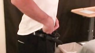 Mature man jerks off and uses dildo on his tight asshole