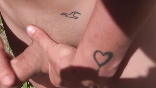 Amateur twink Youri Chevalier jerks off and cums outdoor