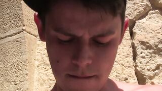 Amateur twink Youri Chevalier jerks off and cums outdoor