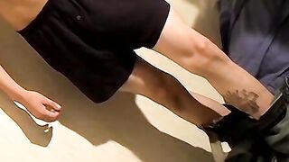 Straight bad boy is jerking off his erect massive dick solo