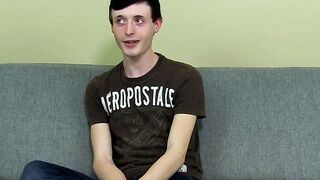 Short-haired twink toys with asshole as he strokes his cock