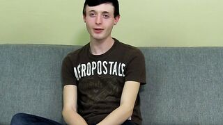 Short-haired twink toys with asshole as he strokes his cock