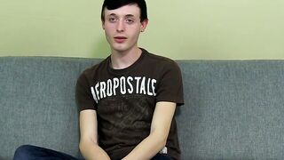 Short-haired twink toys with asshole as he strokes his cock