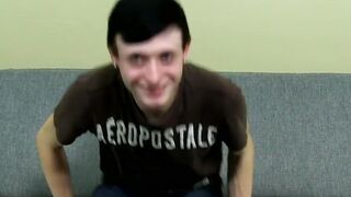 Short-haired twink toys with asshole as he strokes his cock