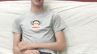 Adorable gay guy Danny jerks off his dick on couch solo