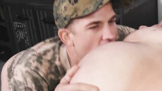 Horny trooper Justin Lewis rides raw cock after deepthroat