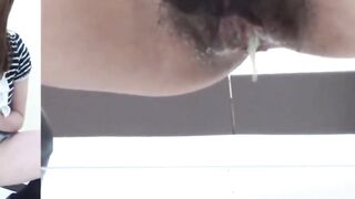Shocking Asian brunettes peeing in close up assemblage