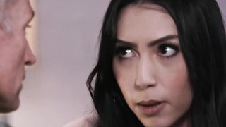 Kinky babe fucked missionary in horny spitroast threesome